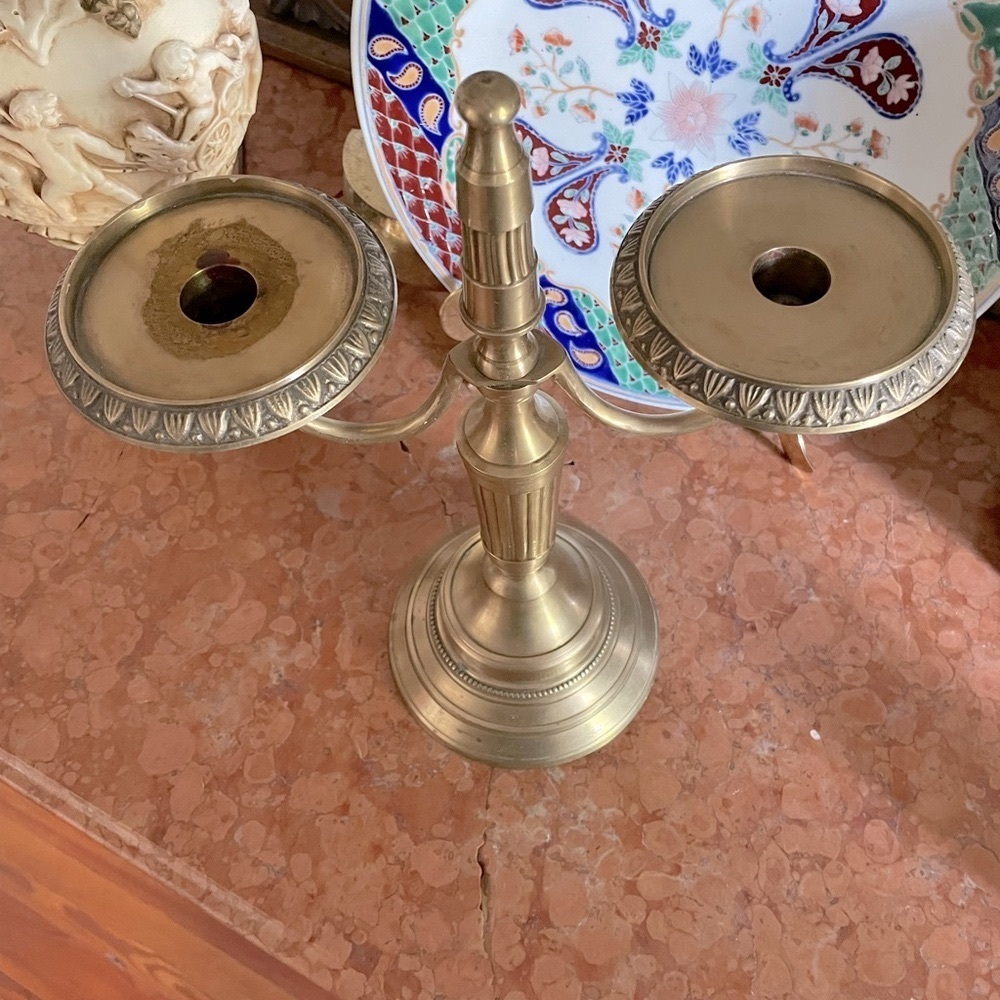 VINTAGE MIDCENTURY BRASS CANDLE HOLDER Heavy - Picture 4 of 8